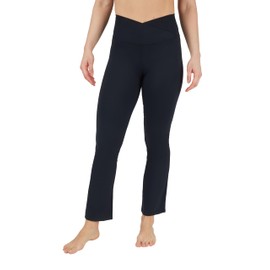 Yogalicious High Waisted Crossover Flare Leggings - Squat Proof Yoga Pants for Women - Black - Medium