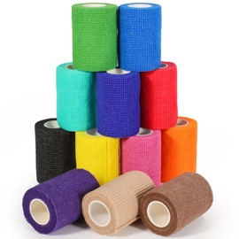 AZEN 12 Pack Self Adhesive Bandage Wrap, 3" X 5 Yards Elastic Cohesive Bandage Wrap, Vet Wrap, Ankle Tape, Tattoo Grip Tape Wrap, Color Athletic Tape