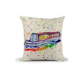 Vixar Narrowboat Canal Boat Watercolour Rainbow Art Linnen Cushion With filling or cover only, 40x40cm, gift, christmas, Birthday (cover Only)