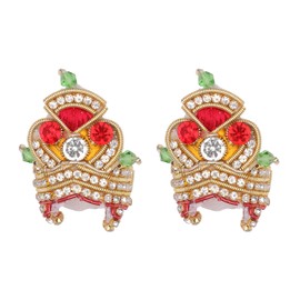 Set of 2 Designer Ladoo Gopal Mukut for Laddu Gopal Devi Maa Radha Krishna Ganesha Indian Traditional God Goddess Sringar Set Deities Jewellery for God Idol Statue Janmashtami (Idol Size:-0