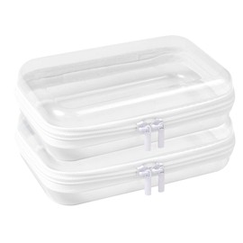 DARENYI Pack of 2 Transparent Toiletry Bag Hard Shells with Zip, Waterproof Storage Box for Cosmetics, Toys, Toiletries, Building Blocks & Puzzles (19 x 10 x 6 cm)