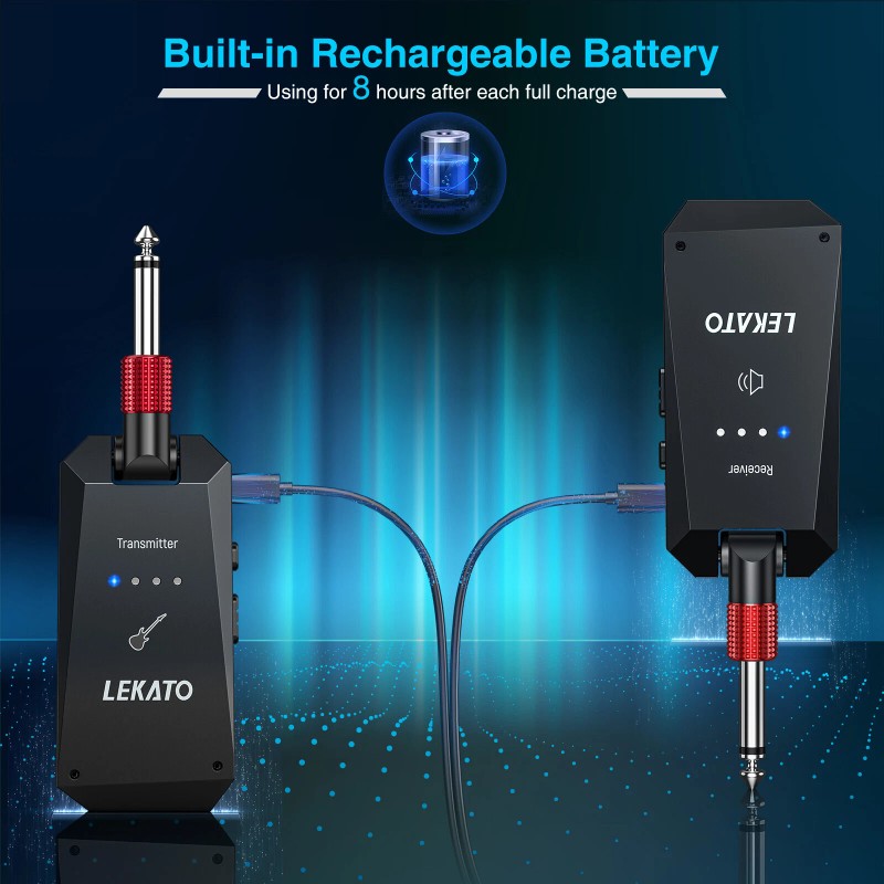 LEKATO 5.8G Wireless Guitar Transmitter Receiver System 4 Channels Rechargeable