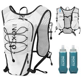 IX INOXTO Running Vest for Women Men, Adjustable Chest Straps Running Hydration Vest Backpack with 500ml Soft Flask, Lightweight Breathable Reflective Running Vest for Trail Running Hiking (White)
