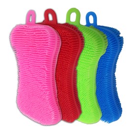Silicone Dish Sponge - Dishwashing Kitchen Scrubber - Double Sided Sponge Brush - Multipurpose & Reusable Silicone Dish Sponges for Dishes, Fruits & Vegetables Cleaning - Multicolor (4 Pack)