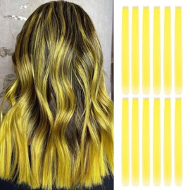 Wodelanle 12 PCS Colored Yellow Hair Extensions Clip in Hairpiece 24 Inch Straight Synthetic Hair for Kids Girls Women Party Highlights