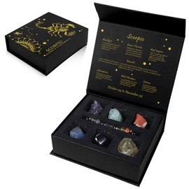 GolbalJew Scorpio Crystals Gift Set, Zodiac Signs Healing Crystals Birthstones with Horoscope Box Set Scorpio Astrology Crystal Bracelet Healing Stones Gifts