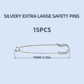 Safety Pins,55mm/2.17inch Large Safety Pins for Clothes,15 Pcs Sturdy Durable Metal Silvery Large Safety Pins Heavy Duty for Blankets Shawl Cloak Leather Canvas,Big Safety Pin for Crafts