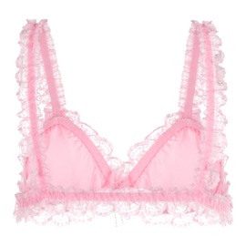 Satini Sissy Frilly Lace Fitted Satin Bralette (Baby Pink, XXL)