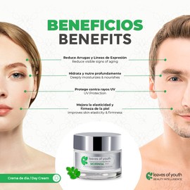 Leaves of Youth Kit Cremas Hidratantes Faciales Antiarrugas. Crema de Día, Crema de Noche y Crema Contorno de Ojos Antí-líneas de Expresión. Humectantes con FPS + Ácido Hialurónico + Retinol + Moringa. Cremas Faciales 50 grs, Crema Contorno de Ojos 15 ml