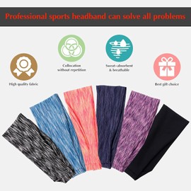 6Pcs Sports Headband Set for Men and Women, Sports Sweatband Non-Slip Headband Elastic Hair Band for Yoga, Running, Hiking, Cycling