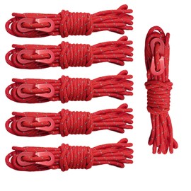Skyzone 6 Pack Reflective Ropes - 4mm x 4M Camping Guide Ropes with Tensioner, Weatherproof Reflective Cord for Tents, Hammocks, Tarps, Outdoor Survival Gear (Red, 4mm)