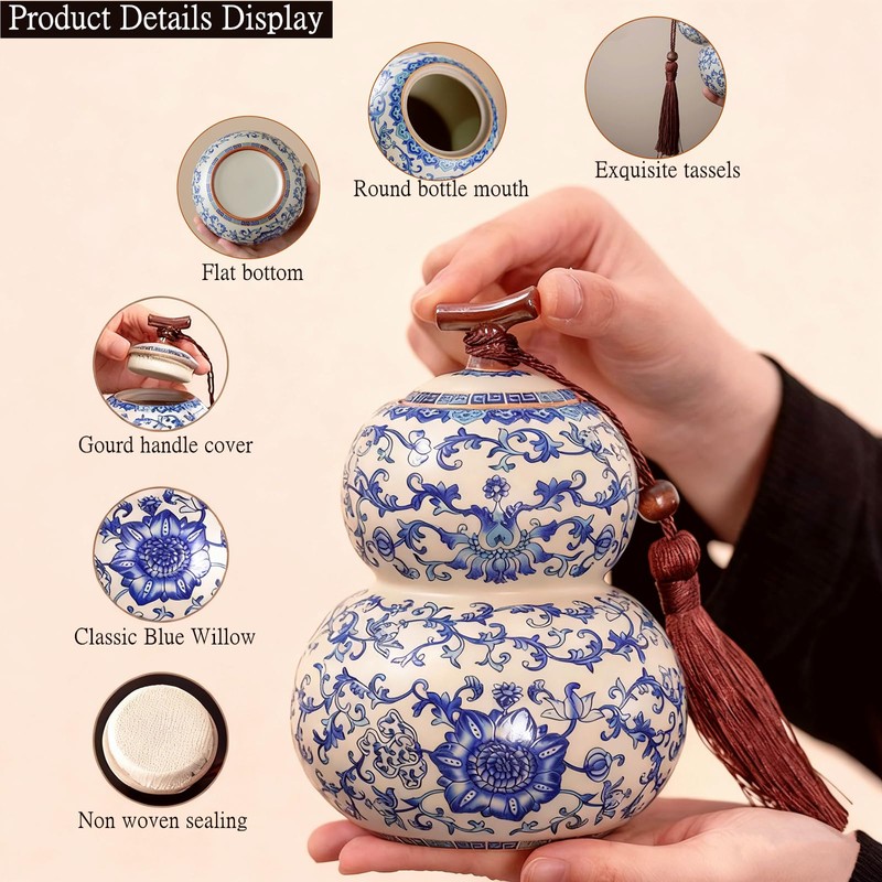 HOHCNA Blue and White Porcelain Airtight Tea Canister with Lid,