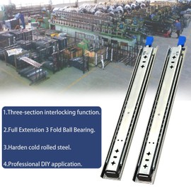 KCOLVSION 1 Pair 36 Inch 260 Lb Capacity Heavy Duty Locking Drawer Slides with Screws,Side Mount Full Extension 3 Fold Ball Bearing Stainless Steel Drawer Rails,Hardware Drawer Runners Tracks