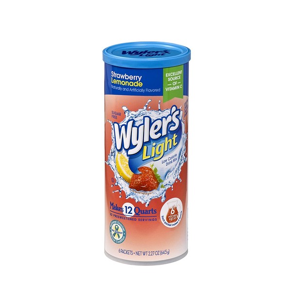 Wyler's Light Canister Drink Mix - Strawberry Lemonade Water Powder Enhancer Canister (6 Canisters that make 12 Quarts Each)