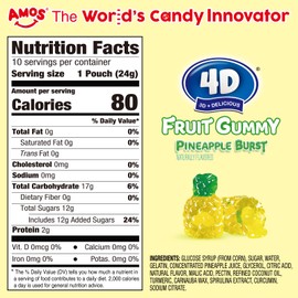 AMOS 4D Fruit Gummy Candy, Pineapple Burst, 8.47 oz Box - 3D Realistic Shapes with Soft Juice-Filled Center - ~10 Individually Wrapped Mini Packs, Perfect Easter Egg Fillers & Basket Stuffers, Gluten Free