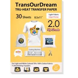 TransOurDream Upgraded Iron on Heat Transfer Paper for T Shirts (30 Sheets, 8.5x11") Iron on Transfers for Light Fabric Printable Heat Transfer Vinyl for Inkjet Printer (L2-30)