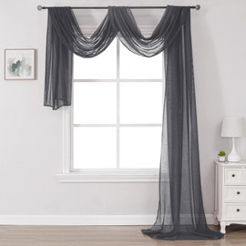 DONREN Dark Grey Window Scarf for Outdoor Decoration - Add Luxury Beautiful Elegant Effect to Curtain Panels (1 Panel, 52 x 288 Inches Long)