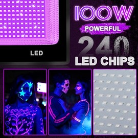 100W Luces Negras UV LED Reflector con 59in ON/OFF Enchufe(2PCS)