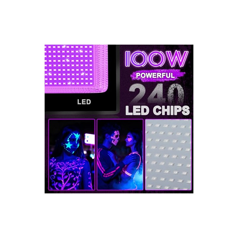100W Luces Negras UV LED Reflector con 59in ON/OFF Enchufe(2PCS)