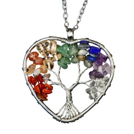 Healing 7 Chakra Tree of Life Wire Wrapped Link Chain Pendant Necklace Reiki Natural Stone Crystal Gemstone Beads Necklace for Women Men Friend Yoga Meditation Jewelry, Stone Metal, stone