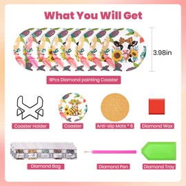 UMOART 8 Pcs Cow Diamond Painting Coasters with Holder, DIY Coasters Cow with Sunflowers Diamond Painting Coaster Kits for Adults Beginners, Diamond Art Coasters for Adults Coffe Coasters