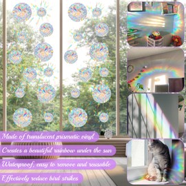 Weploda Pack of 26 Prism Window Stickers, Circle, PVC Window Stickers, Bird Protection, Anti-Collision Window Stickers, Waterproof Rainbow Film Window, Window Suncatcher Sticker, for Door Windows