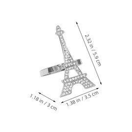 VOSAREA 6pcs Eiffel Tower Napkin Holders, Metal Rhinestone Napkin Ring Bling Crystal Napkin Holder Decorative Serviette Buckles for Wedding Table Decor Silver