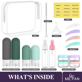 ME.FAN 18 Pack Travel Bottles for Toiletries, TSA Approved Silicone Portable Size Bottle, Refillable Cosmetic Container Kits for Conditioner, Shampoo, Lotion,Face Cream - Blue