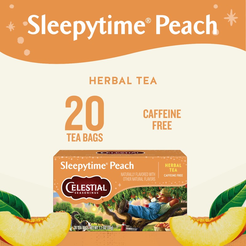Celestial Seasonings Sleepytime Herbal Tea, Peach, Caffeine Free Sleep Tea,