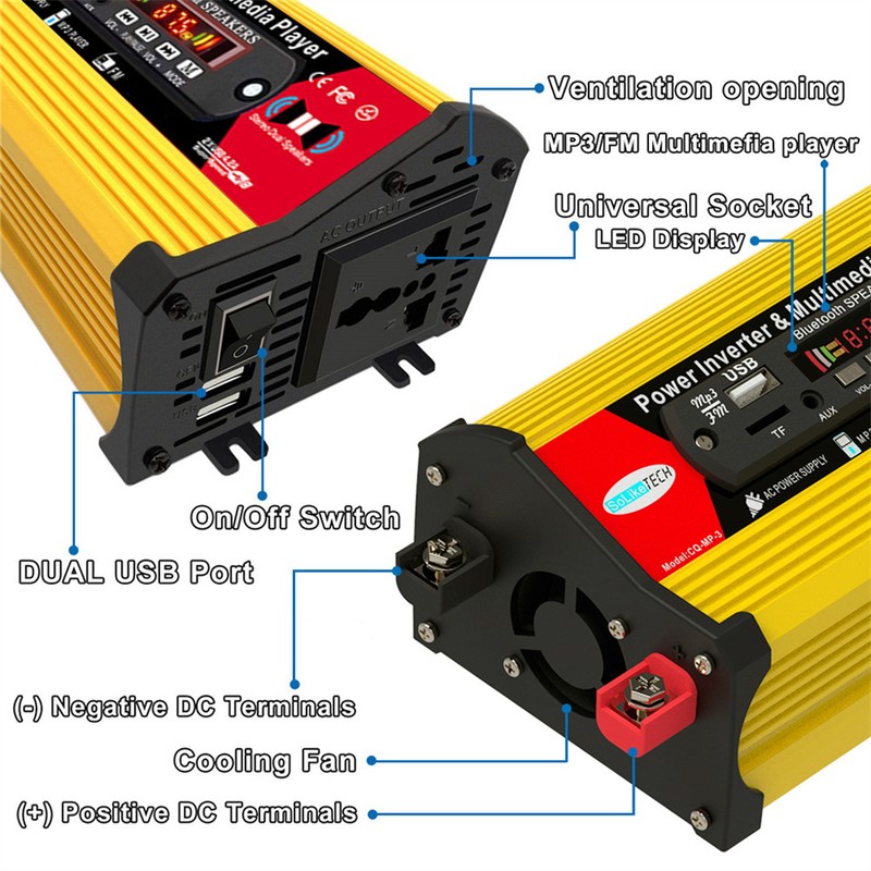 300W Sine Waves Power Inverter 12V to 110V/220V Converter with