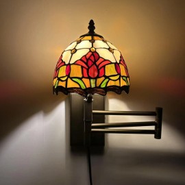 Enjoy decor Lamps Tiffany Style Sconce Lamp Swing Arm  Stained Glass Red Tulips 13”L*8”D*15”H