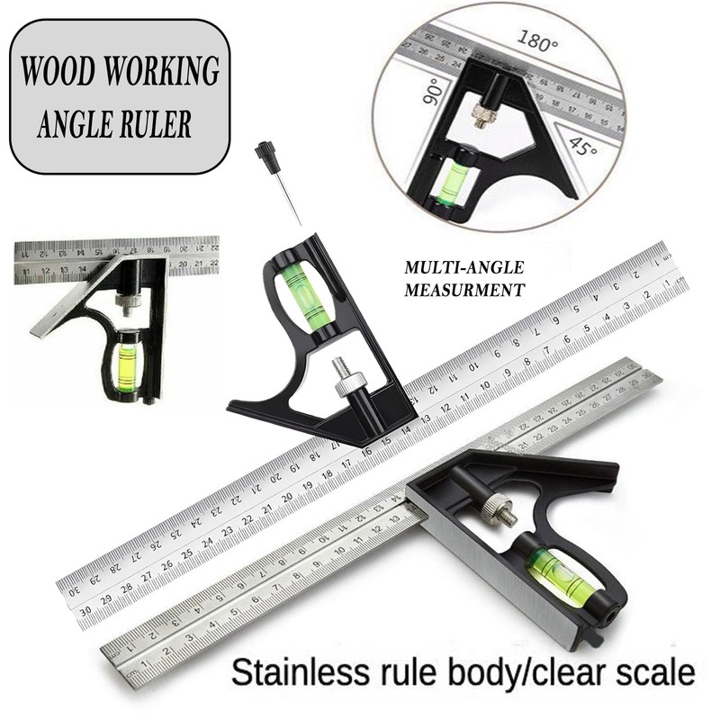 Combination Square 300mm(12") Adjustable Carpentry Square Stainless Steel Angle Ruler