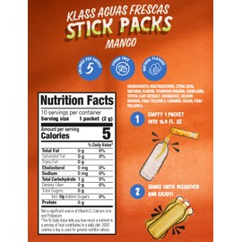 Klass Aguas Frescas | Drink Mix Variety Pack |Mango Flavored | Sugar Free On-The-Go Packets (40 Count Powder Stick Packs)