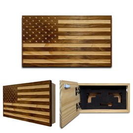 Bellewood Designs American Flag Gun Cabinet - Hand-Carved Hidden Gun Shelf - Quick Access Hidden Gun Safe for Handguns - Wall Gun Safe with Magnetic Lock - Discreet Firearm Storage (Early American)