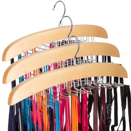 3 Pack Tank Top & Bra Hanger, Tie & Belt Hanger with Natural Wood, 24 Space Saving, 360 Rotating, Foldable Metal Hooks, Closet Organizer and Storage Rack for Tank Tops/Bras/Ties/Belts