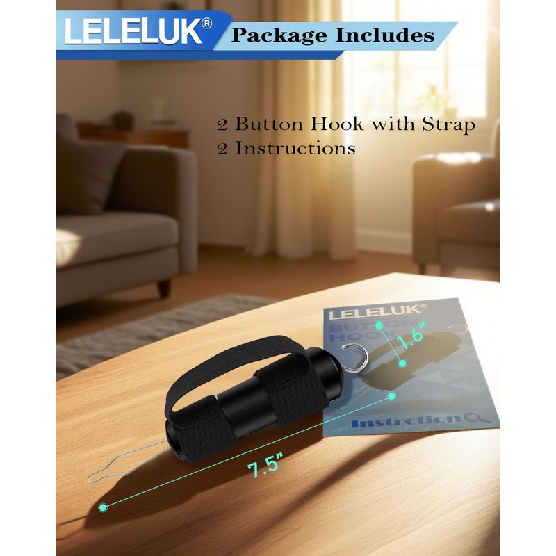2-Pack Button Hook with Strap for One-Handed Dressing - Adaptive
