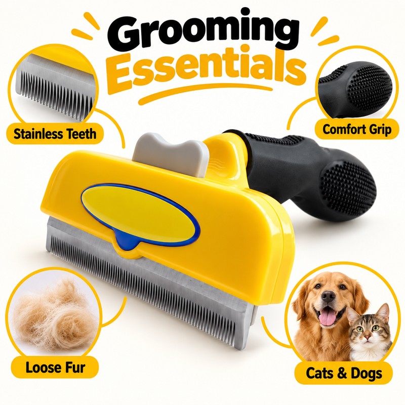 Pet Grooming Brush for Dogs & Cats – Deshedding Hair