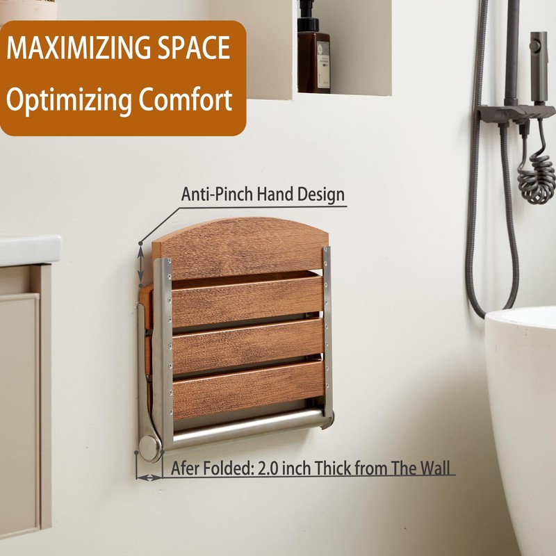 17.5" Folding Shower Seat Wall Mounted,Foldable Shower Bench,Fold Down Shower