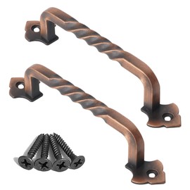 Ouvin 2 Pack Barn Door Pull Handle Hardware for Wooden Garden Gate Shed Cabinet Door (128mm/5inch Copper)