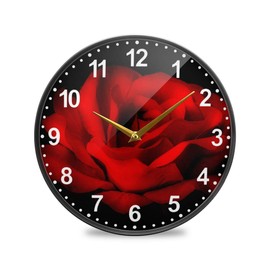 ALAZA Red Rose Flower Black Wall Clock Battery Operated Silent Non Ticking Clocks for Living Room Decor 12 Inch / 9.5 Inch