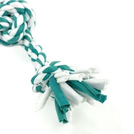 HugglePets Recycled T-Shirt Rope Dog Toy | Knotted Log Tugger | Teal and White | Massages Gums and Cleans Teeth | 30cm | Interactive Tug of War Play | Puppy Chew, Throw, Fetch Tug Toys