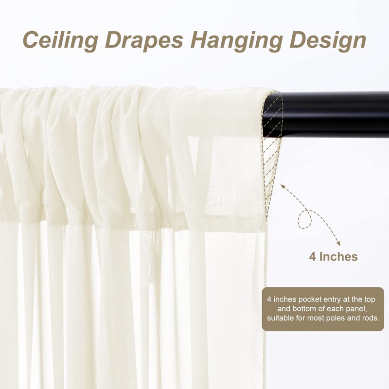 Ivory Wedding Ceiling Drapes 6 Panels 5ftx15ft Long Draping Fabric
