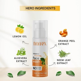 Norrex Foaming Face Wash Vitamin C Juicy Orange Extract Deep Cleanser Even Skin Tone Skin Brightening Soft & Silky Touch For All Skin Type - 150Ml