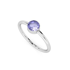 LUSTRE AND LIGHT Natural Tanzanite Round Stackable Ring for Women in Sterling Silver, December Birthstone Jewelry Gifts for Her (US-6, Bezel-Set)