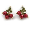Exquisite Red Berry Floral Olive Green Enamel Stud Earrings -