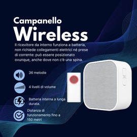 SYNTESY Kabellose Türklingel, batteriebetrieben, Reichweite bis zu 150 m, 36 Melodien, LED, 4 Lautstärken, einfache Installation – Farbe Weiß