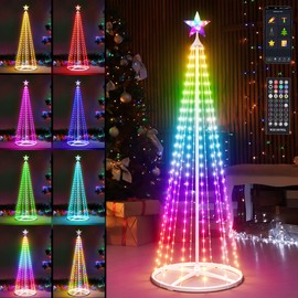 Danshinro 5FT LED Smart Christmas Tree - Outdoor & Indoor Lighted Christmas Tree Decorations Indoor Christmas Cone Tree App Control Color Changing Light for Yard & Garden