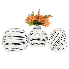 Handmade Nordic Ceramic Vase Set of 3 - Boho Farmhouse Flower Vase for Living Room Centerpiece with Textured Geometry, Coffee Table Decor & Shelf Display for Modern Rustic Home Decortaion