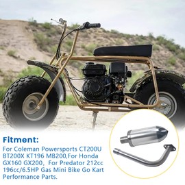 Exhaust Muffler Kit For Coleman Powersports CT200U BT200X KT196 MB200,For Honda GX160 GX200，For Predator 212cc 196cc/6.5HP Gas Mini Bike Go Kart Performance Parts Silver