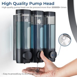 Shampoo and Conditioner Dispenser, Pollock Shower Dispenser 3 Chamber No Drill Shampoo Dispenser for Shower Wall Mounted Shampoo Conditioner Body Wash Dispenser for Bathroom,Large Capacity,Black